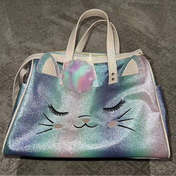 Under One Sky Unicorn Kitty Cat Duffle Tote Travel Gym Bag With Charm 15"X 12" - Picture 3 of 6